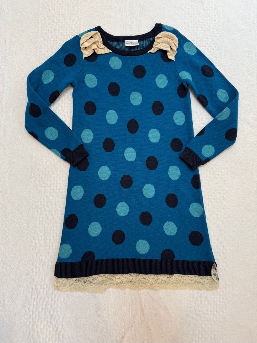 Hanna Andersson Sweater Dress Blue Polka Dot Long Sleeve Girl’s 130 Size 8